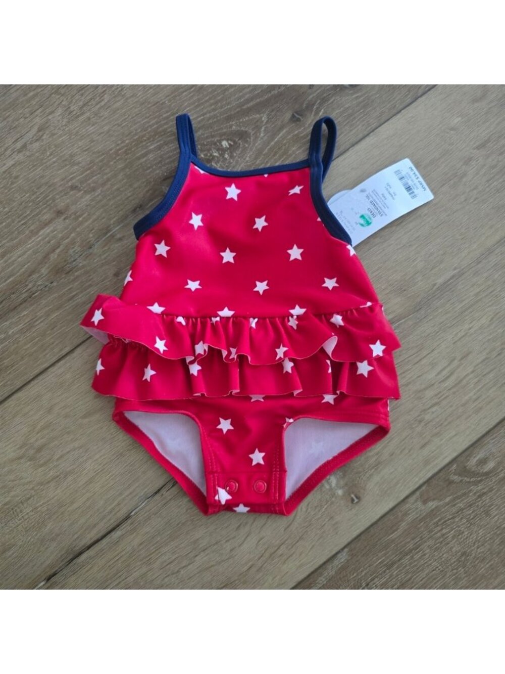 NWT Carters Baby Girl American Star Red White and Blue Ruffle Swim with snap